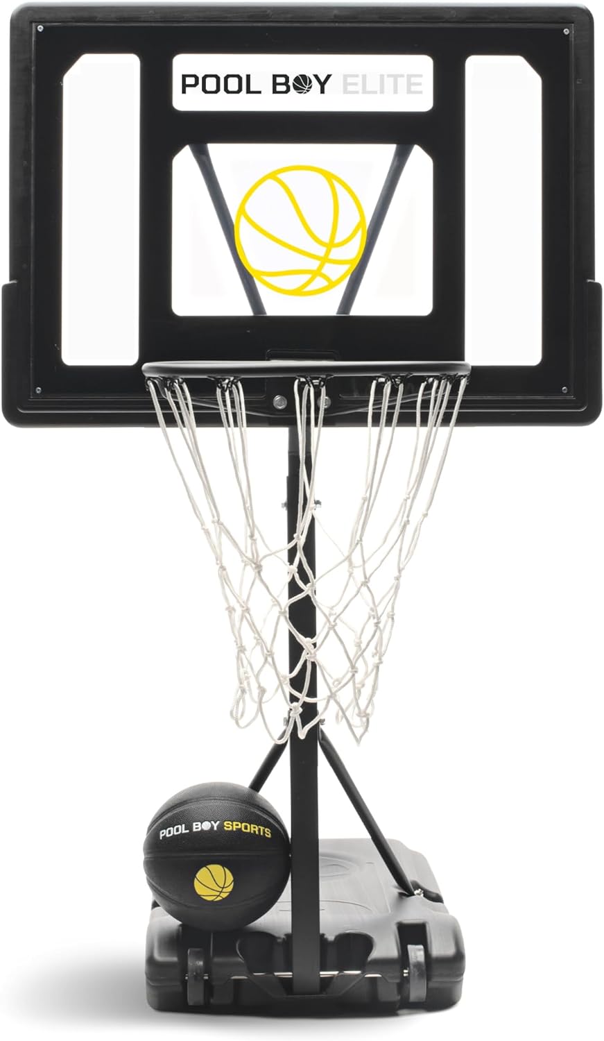 All-In-One Pool Basketball Hoop - Includes Composite Basketball, Air Pump, & Tools - Matte Black Heavy Duty Set - Adjustable Poolside Basketball Goal - Made for Kids, Teens, & Adults
