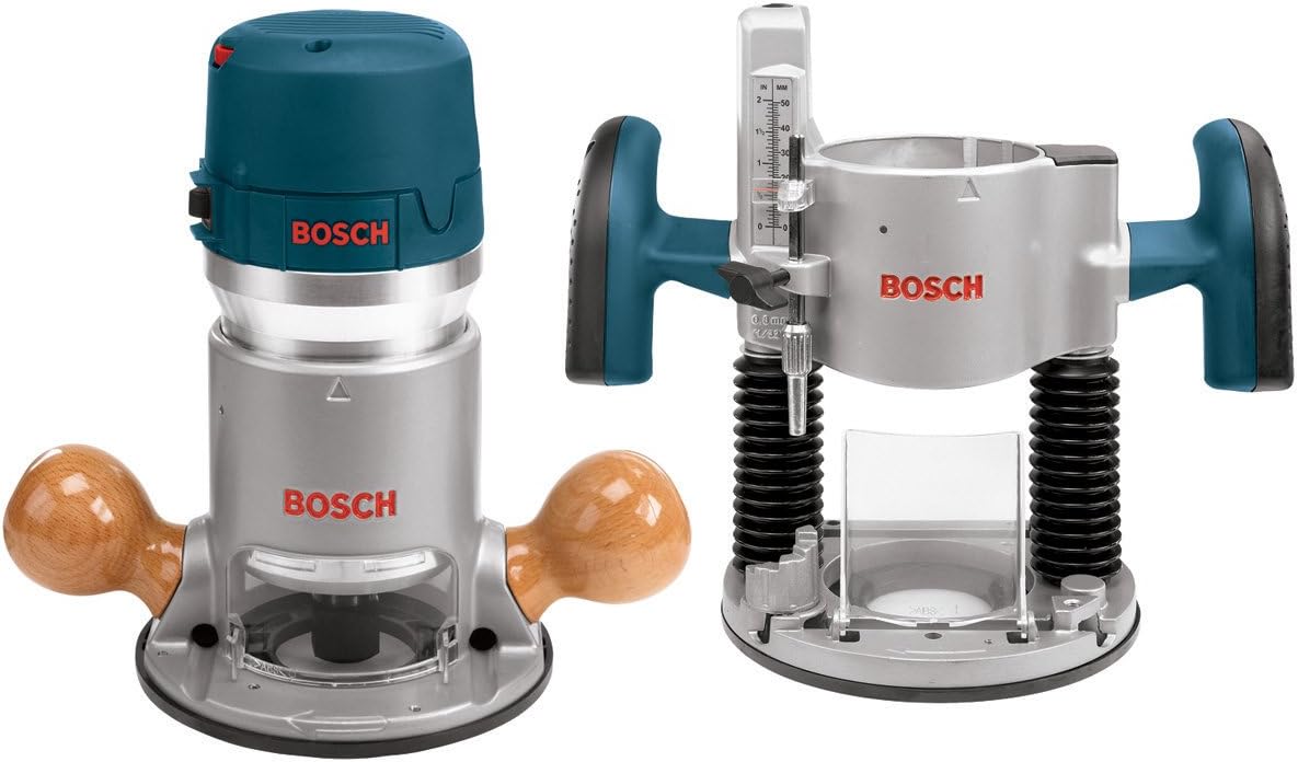BOSCH 1617EVSPK Wood 12 Amp Router Tool Combo Kit - 2.25 Horsepower Plunge Router & Fixed Base with a Variable Speed
