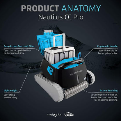 Dolphin Nautilus CC Robotic Pool Vacuum Cleaner All Pools up to 33 FT - Wall Climbing Scrubber Brush