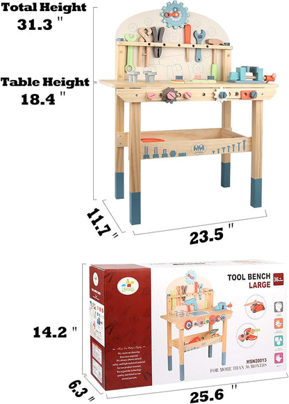 Children's tool table toys game workbench wooden tool table workshop workbench with tool set wooden construction workbench toys
