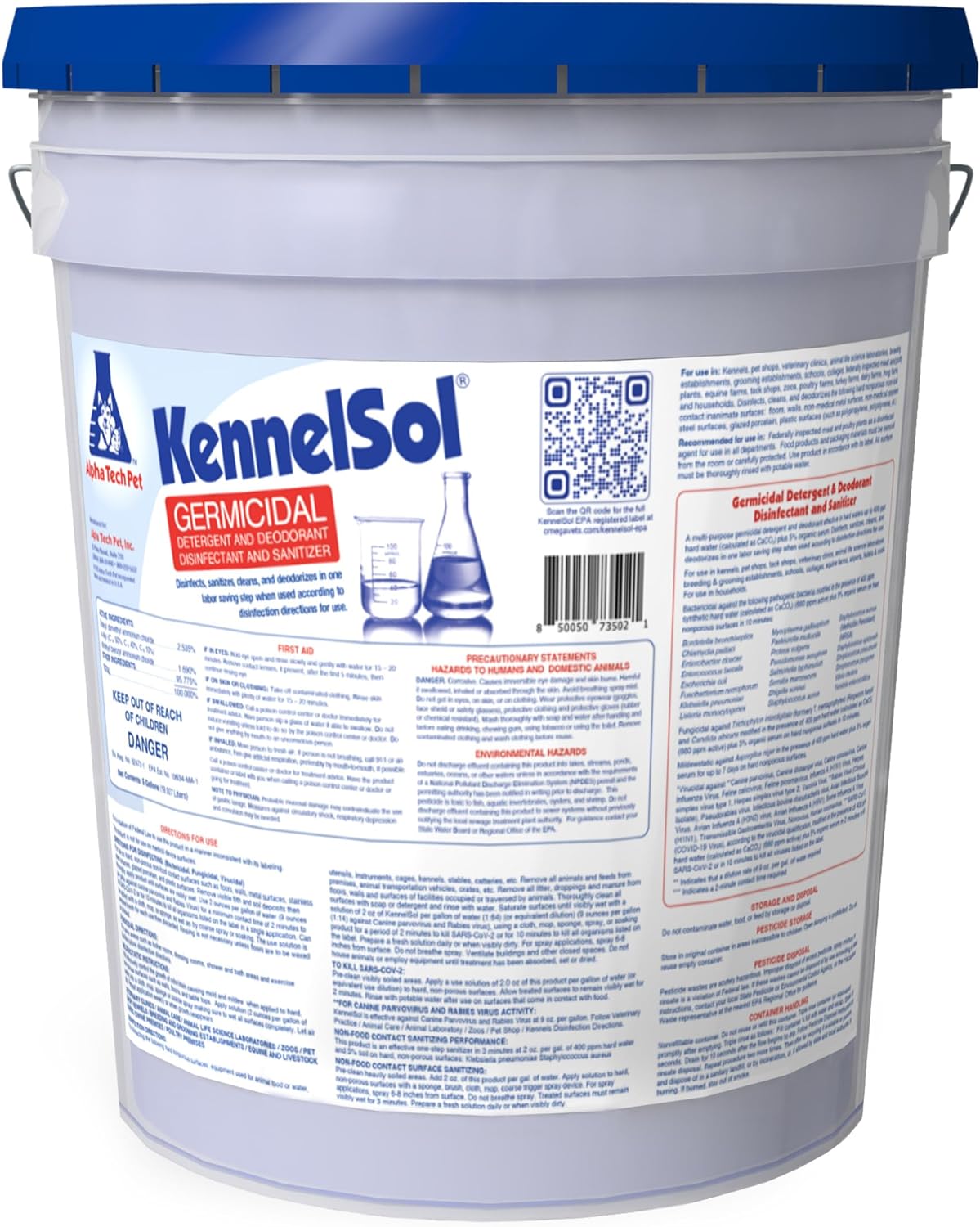 1-Step Kennel Cleaner - EPA Registered Liquid Concentrate Disinfectant and Deodorizer, Effective Against Bacteria and Viruses - 5 Gallons by Alpha Tech Pet