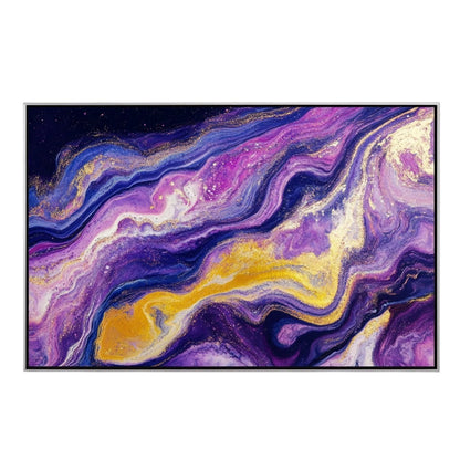 Fopax Modern Abstract Canvas Wall Art - "Liquid Horizon" Fluid Motion Print - Large Framed Wall Decor for Living Room & Office - Indigo & Gold
