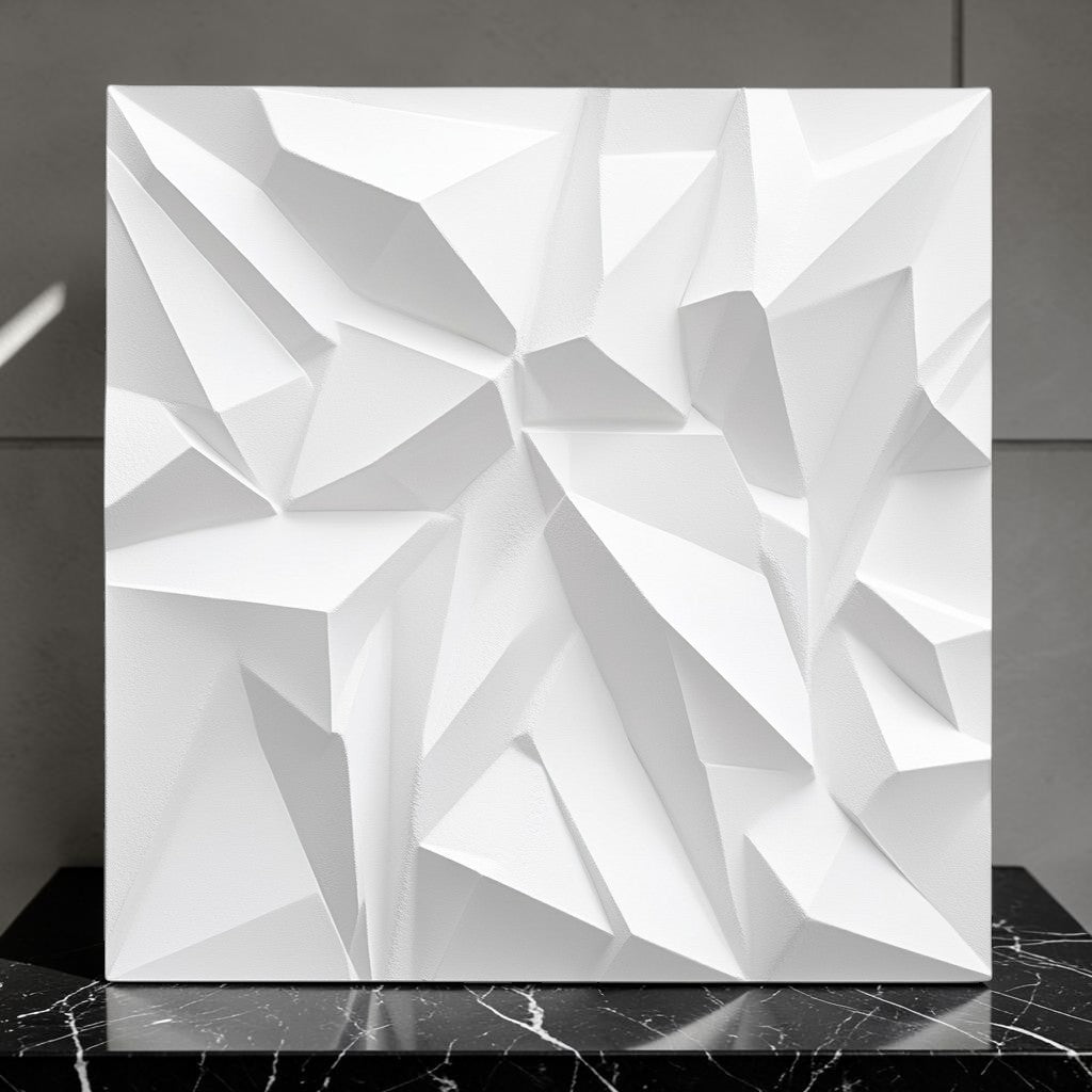 Fopax 3D Geometric Wall Art - Minimalist Plaster Relief Sculpture - White on White Modern Decor for Entryway & Office - 24"x24"