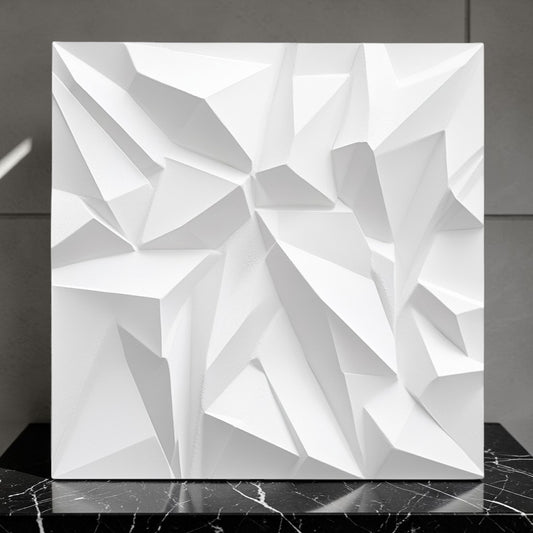 Fopax 3D Geometric Wall Art - Minimalist Plaster Relief Sculpture - White on White Modern Decor for Entryway & Office - 24"x24"